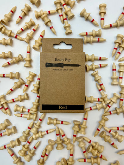 Ready Pegs Red bamboo golf tees, 12mm preset height for irons, hybrids & fairway woods