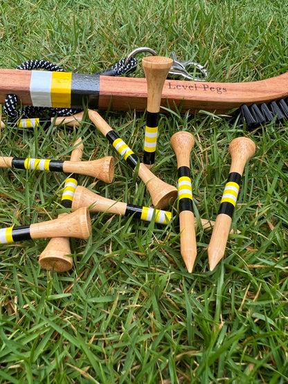 Buzzy Tee premium bamboo golf tees with black and yellow stripes — view 2