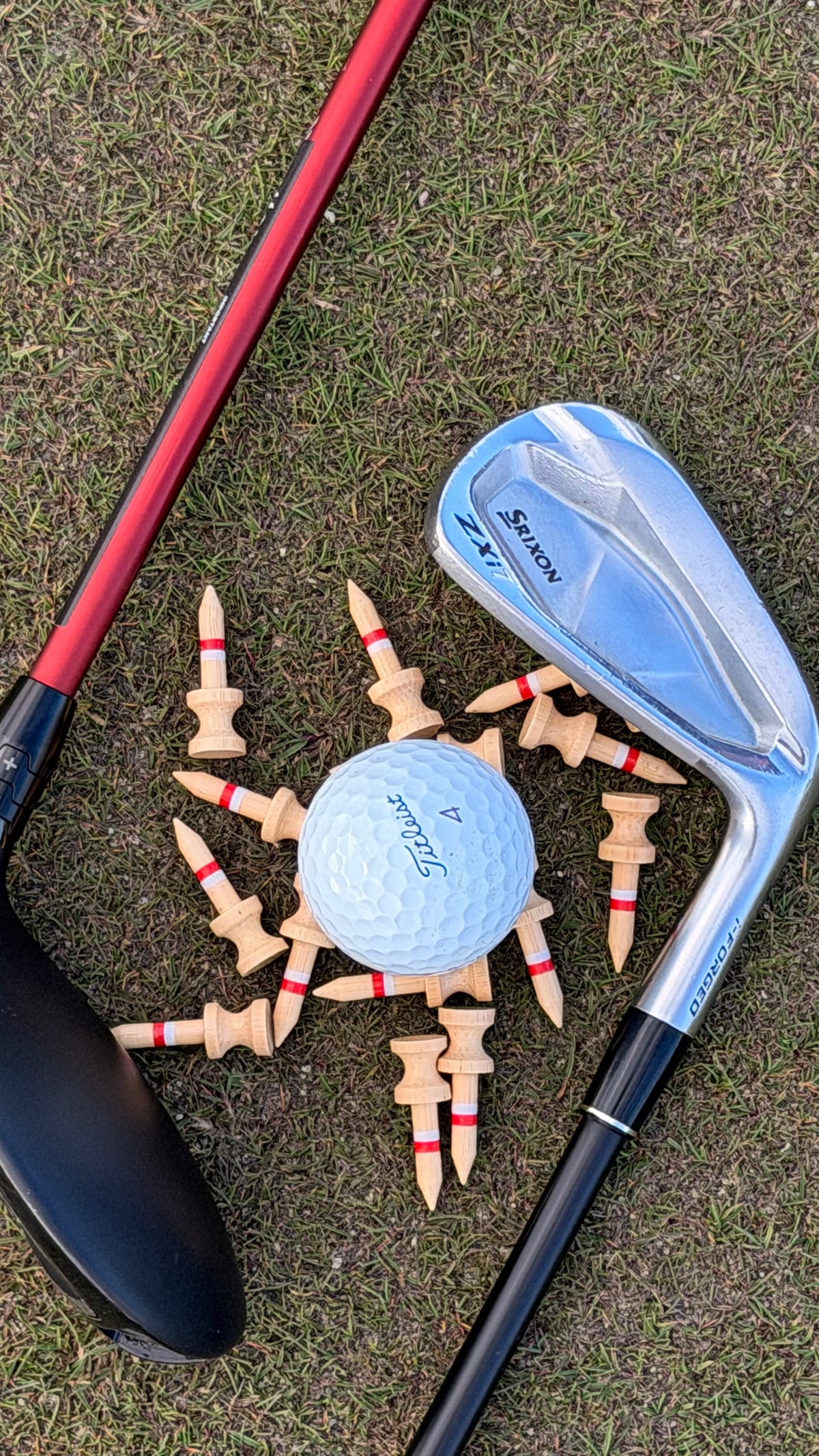 Ready Pegs Red preset height bamboo golf tees
