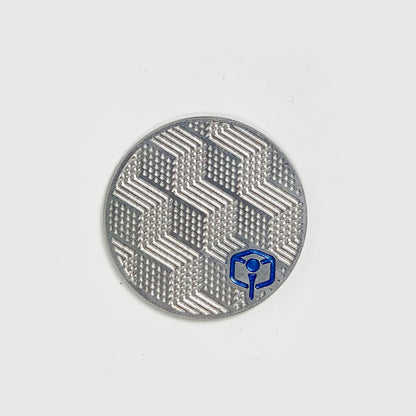 NCW 3DP stainless steel golf ball marker with milled op-art pattern — view 2