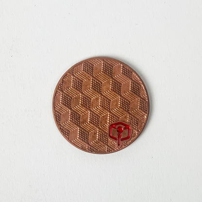 NCW 3DP copper golf ball marker with milled op-art pattern