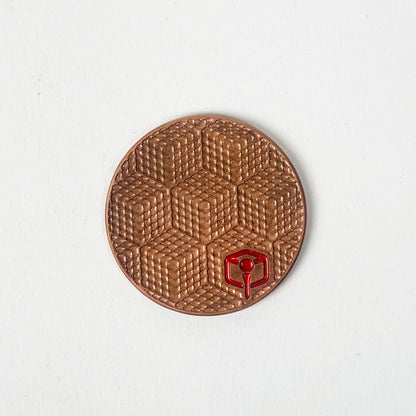 NCW 3DP copper golf ball marker with milled op-art pattern — view 2