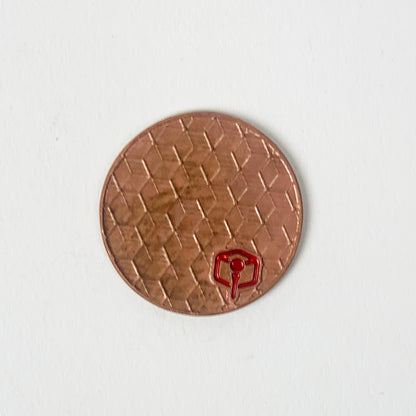 NCW 3DP copper golf ball marker with milled op-art pattern — view 2